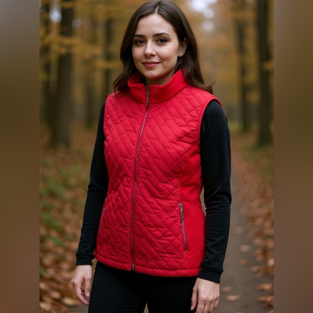 Bernardo Women’s Red Quilted Puffer Vest Size L - Picture 2 of 8